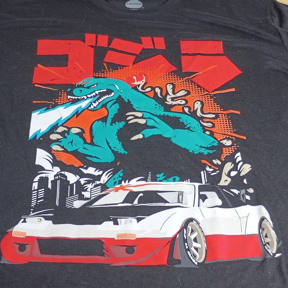 Launder Godzilla Kaiju JDM Nissan 240SX S13 Drift Car Graphic Tee Mens 2XL Black